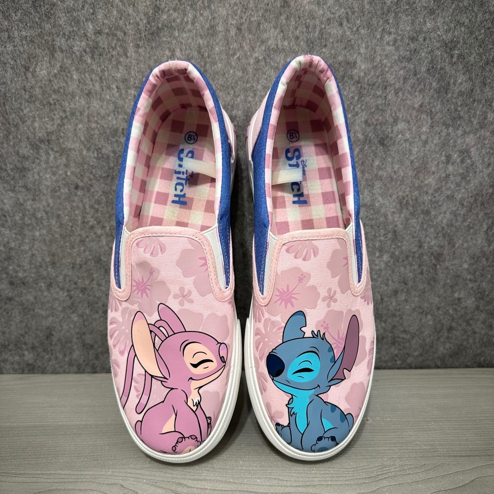 Disney Lilo and Stitch Angel Women's Size 8.5 Pink Blue Canvas Slip On Sneakers‎